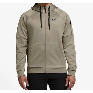 Mens Nike Therma Fit Full Zip Hoodie Khaki Black Sz 2XL Training Outdoor Gymwear